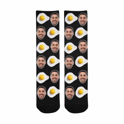 FacePajamas Sublimated Crew Socks One Size Custom Face Socks Personalized Poached Egg Photo Sublimated Crew Socks Funny Gift