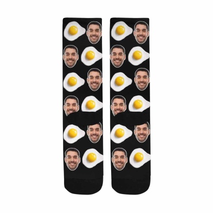 FacePajamas Sublimated Crew Socks One Size Custom Face Socks Personalized Poached Egg Photo Sublimated Crew Socks Funny Gift