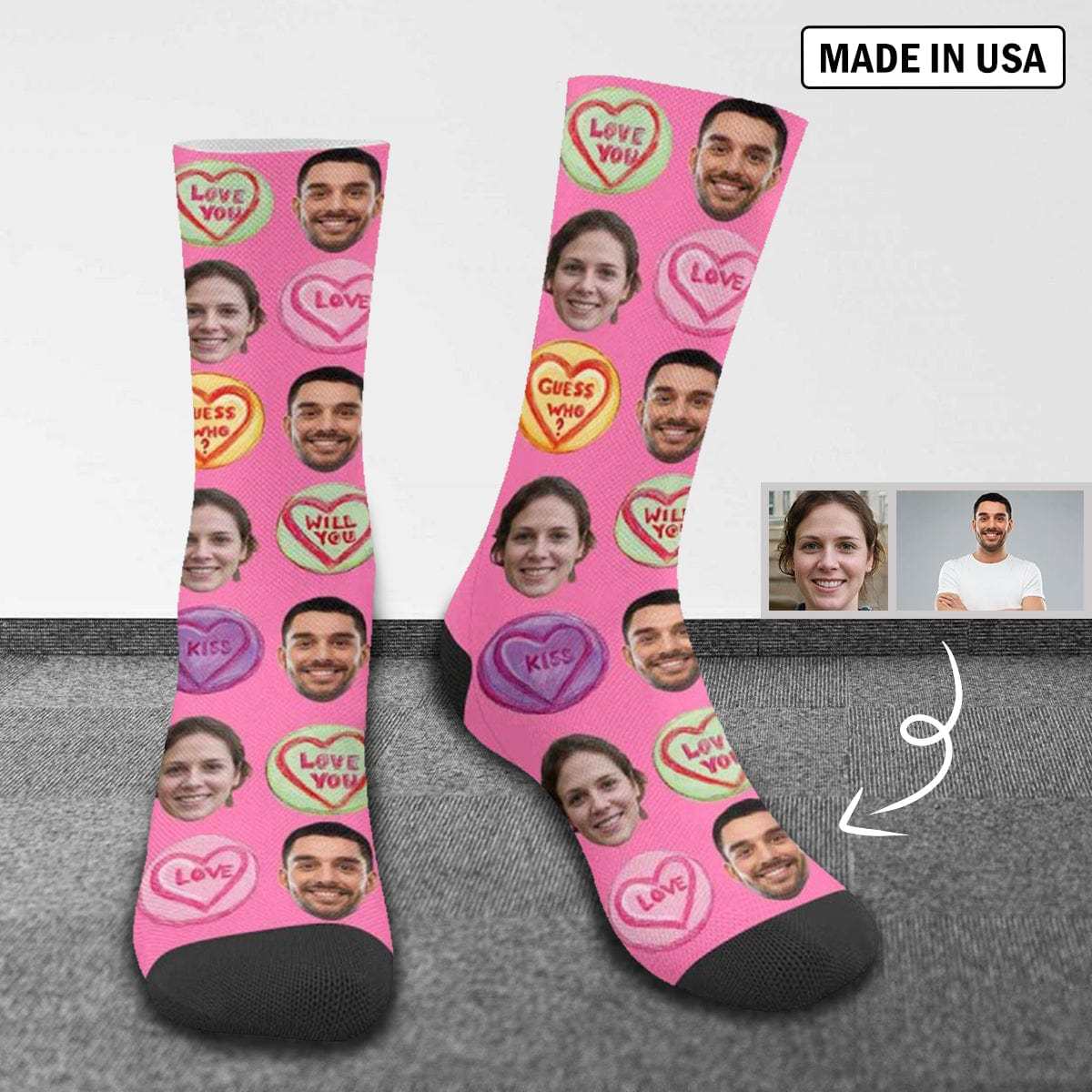 FacePajamas Sublimated Crew Socks One Size Custom Face Socks Print Your Photo Best Personalized Love Words Sublimated Crew Socks