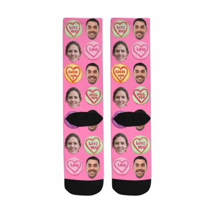 FacePajamas Sublimated Crew Socks One Size Custom Face Socks Print Your Photo Best Personalized Love Words Sublimated Crew Socks