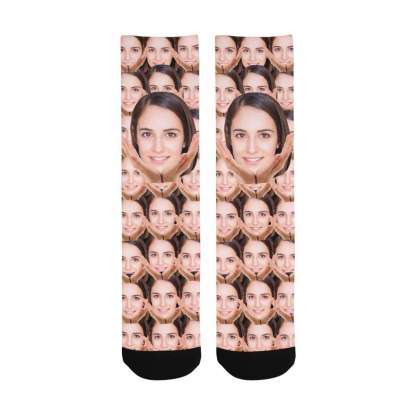 FacePajamas Sublimated Crew Socks One Size Custom Face Socks Print Your Photo Best Personalized Sublimated Crew Socks Funny Photo Socks Unisex Gift for Men Women