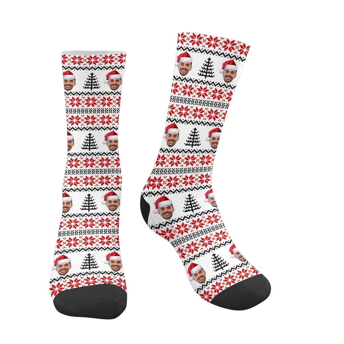 FacePajamas Sublimated Crew Socks One Size Custom Face Sublimated Crew Socks Red Pattern Personalized Photo Socks Gift for Christmas