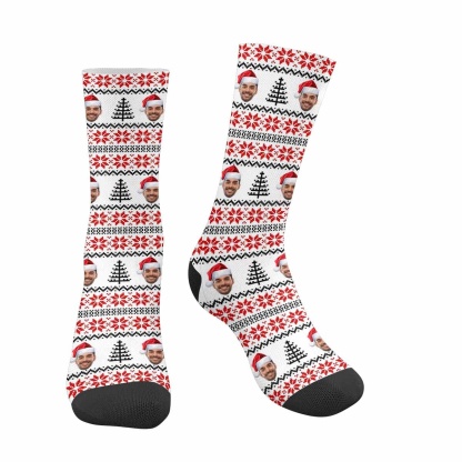 FacePajamas Sublimated Crew Socks One Size Custom Face Sublimated Crew Socks Red Pattern Personalized Photo Socks Gift for Christmas