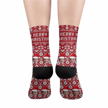 FacePajamas Sublimated Crew Socks One Size Custom Face Sublimated Crew Socks Red Socks Merry Christmas Personalized Funny Photo Socks Gift