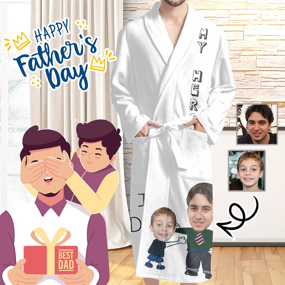 FacePajamas Pajama Bathrobe-2ML-ZD one size Custom Face White Funny My Hero Men's Summer Bathrobe Gifts for Him-Father's Day Gift