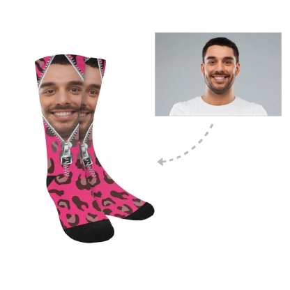 FacePajamas Sublimated Crew Socks One Size Custom Face Zipper Pink Camo Sublimated Crew Socks Personalized Picture Socks Unisex Gift for Men Women