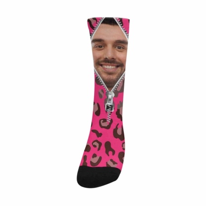 FacePajamas Sublimated Crew Socks One Size Custom Face Zipper Pink Camo Sublimated Crew Socks Personalized Picture Socks Unisex Gift for Men Women