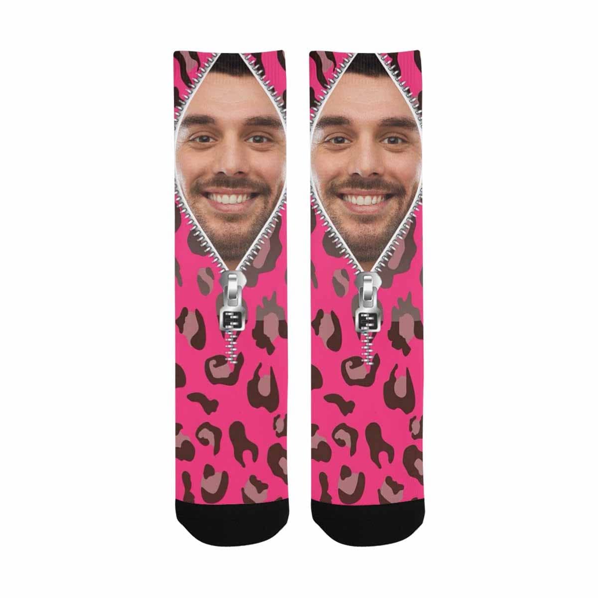 FacePajamas Sublimated Crew Socks One Size Custom Face Zipper Pink Camo Sublimated Crew Socks Personalized Picture Socks Unisex Gift for Men Women
