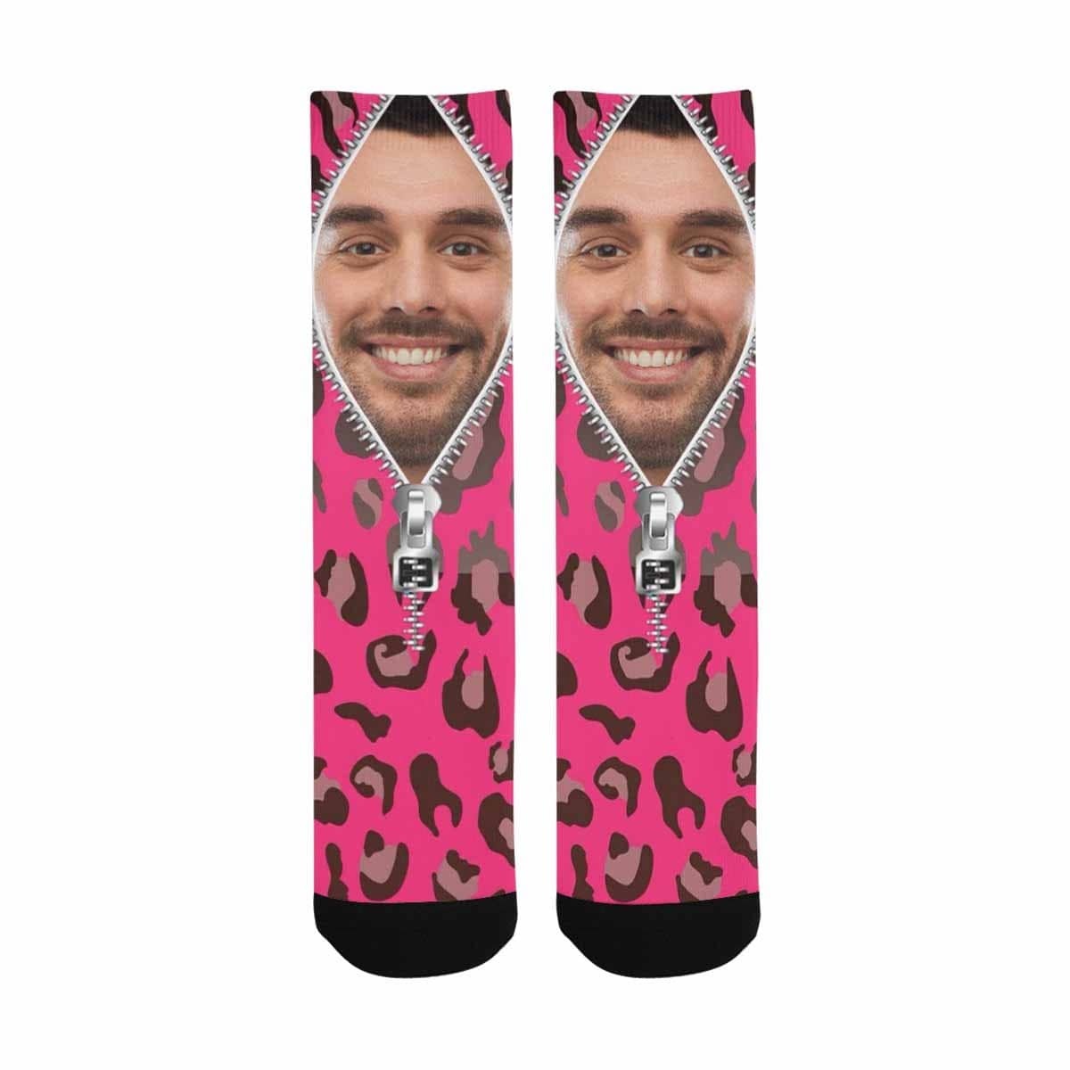 FacePajamas Sublimated Crew Socks One Size Custom Face Zipper Pink Camo Sublimated Crew Socks Personalized Picture Socks Unisex Gift for Men Women