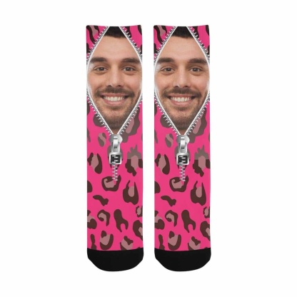FacePajamas Sublimated Crew Socks One Size Custom Face Zipper Pink Camo Sublimated Crew Socks Personalized Picture Socks Unisex Gift for Men Women