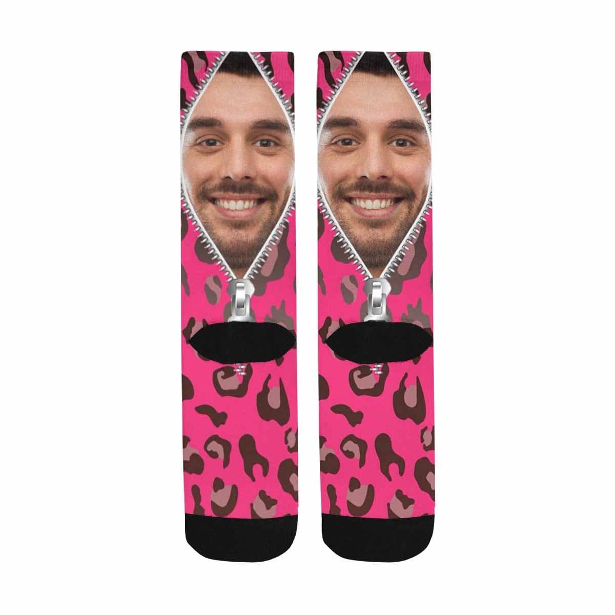 FacePajamas Sublimated Crew Socks One Size Custom Face Zipper Pink Camo Sublimated Crew Socks Personalized Picture Socks Unisex Gift for Men Women