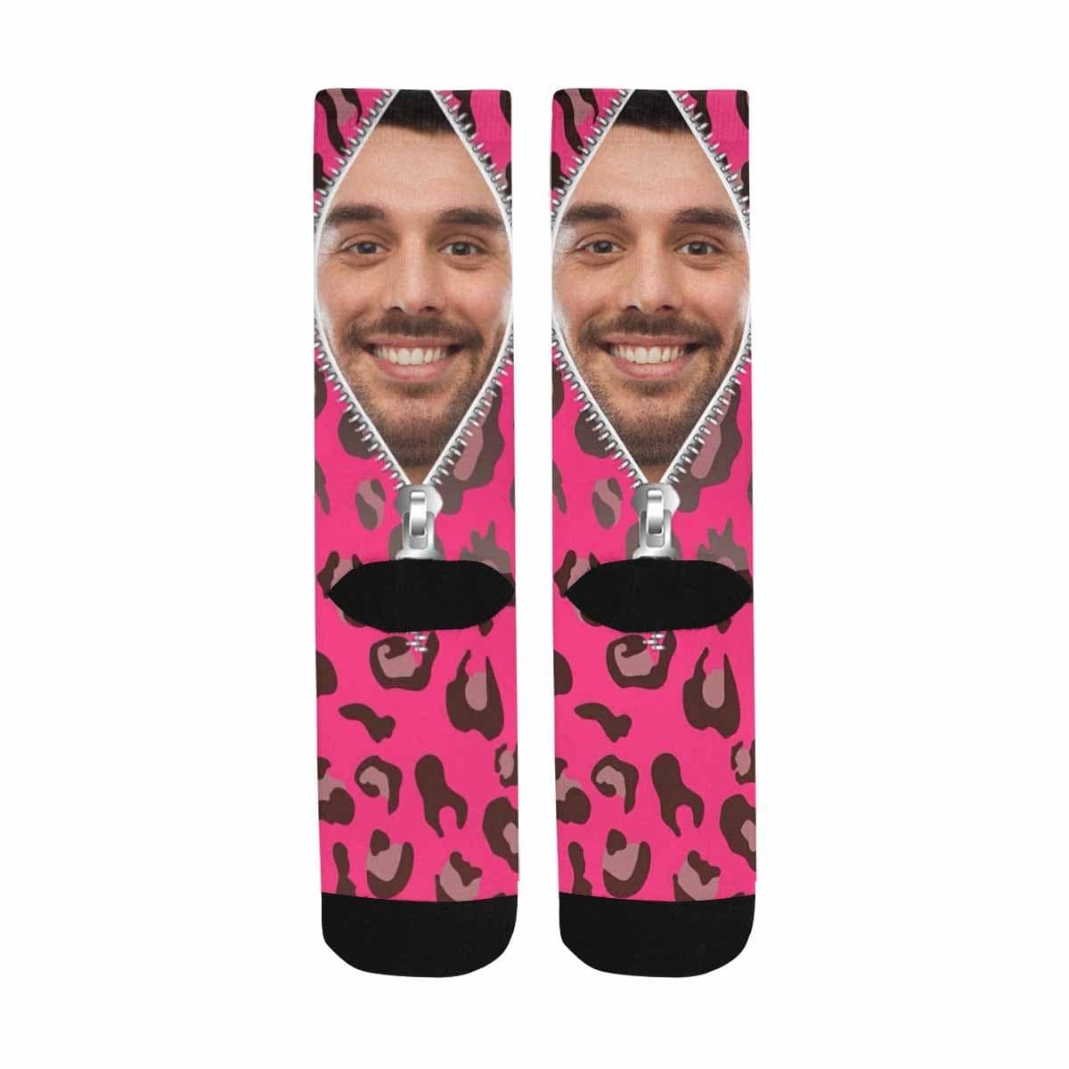 FacePajamas Sublimated Crew Socks One Size Custom Face Zipper Pink Camo Sublimated Crew Socks Personalized Picture Socks Unisex Gift for Men Women