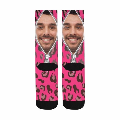 FacePajamas Sublimated Crew Socks One Size Custom Face Zipper Pink Camo Sublimated Crew Socks Personalized Picture Socks Unisex Gift for Men Women