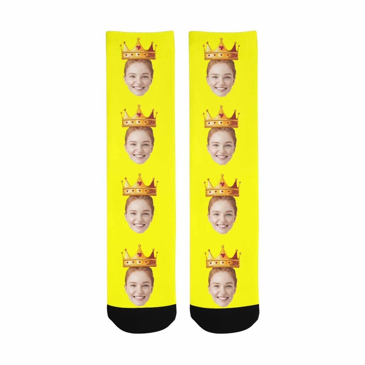 FacePajamas Sublimated Crew Socks One Size Custom Girlfriend Face Socks Personalized Crown Yellow Sublimated Crew Socks Unisex Gift
