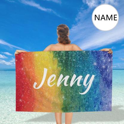 FacePajamas Bath Towel One Size Custom Name Rainbow  Bath Towel 30"x56" Beach Towel Kids Towel Pool Towel Camp Towel