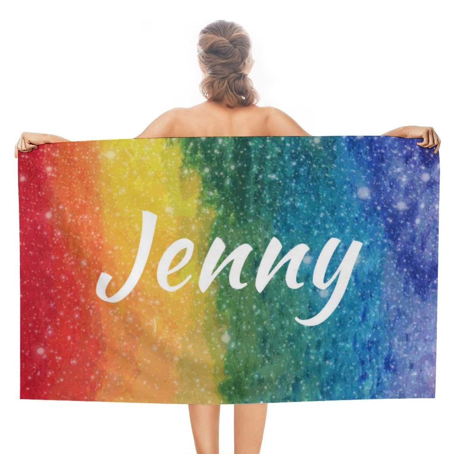 FacePajamas Bath Towel One Size Custom Name Rainbow  Bath Towel 30"x56" Beach Towel Kids Towel Pool Towel Camp Towel