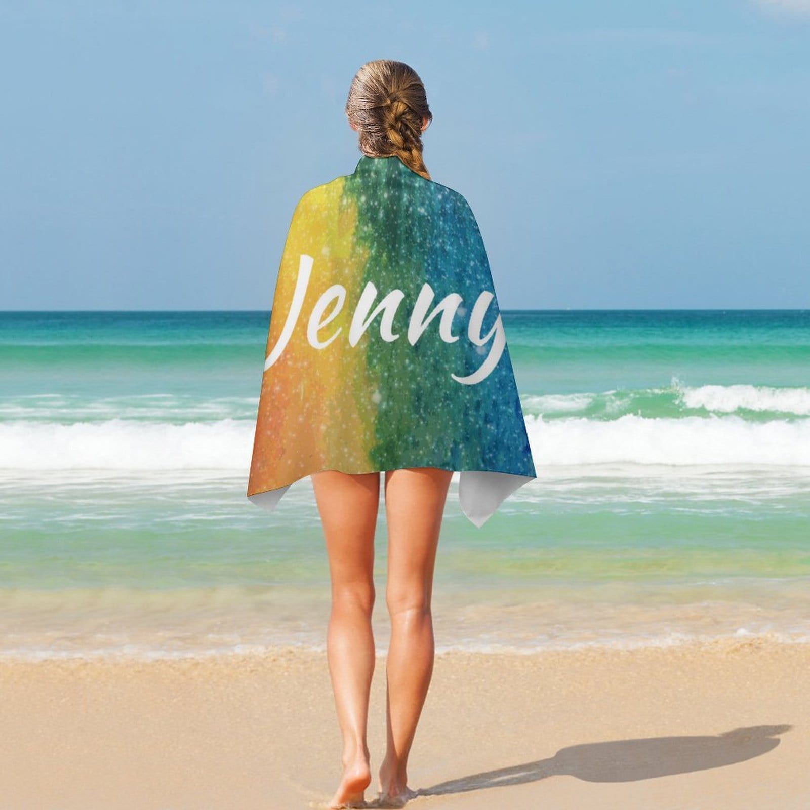 FacePajamas Bath Towel One Size Custom Name Rainbow  Bath Towel 30"x56" Beach Towel Kids Towel Pool Towel Camp Towel