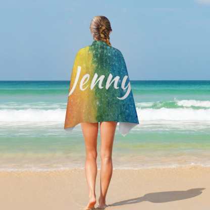 FacePajamas Bath Towel One Size Custom Name Rainbow  Bath Towel 30"x56" Beach Towel Kids Towel Pool Towel Camp Towel