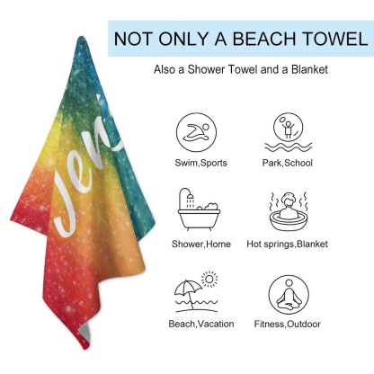 FacePajamas Bath Towel One Size Custom Name Rainbow  Bath Towel 30"x56" Beach Towel Kids Towel Pool Towel Camp Towel