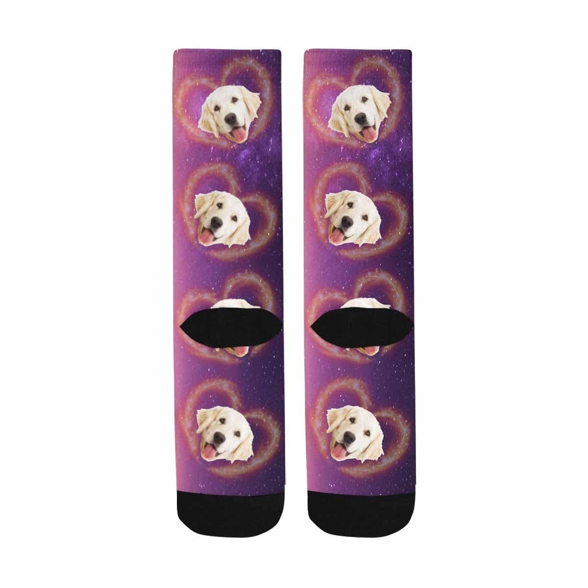 FacePajamas Sublimated Crew Socks One Size Custom Pet Socks Dog Face Galaxy Love Socks Printed Photo Personalized Sublimated Crew Socks Unisex Gift for Men Women