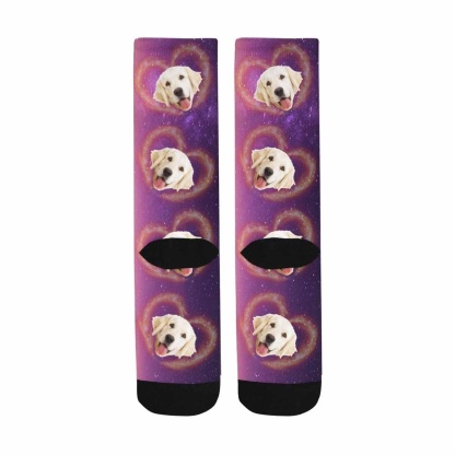 FacePajamas Sublimated Crew Socks One Size Custom Pet Socks Dog Face Galaxy Love Socks Printed Photo Personalized Sublimated Crew Socks Unisex Gift for Men Women