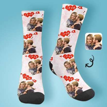 FacePajamas Sublimated Crew Socks One Size Custom Photo Socks Design Your Own Socks with Pictures Personalized Photo Love Couple Sublimated Crew Socks