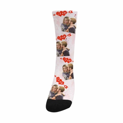 FacePajamas Sublimated Crew Socks One Size Custom Photo Socks Design Your Own Socks with Pictures Personalized Photo Love Couple Sublimated Crew Socks