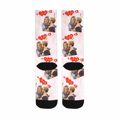 FacePajamas Sublimated Crew Socks One Size Custom Photo Socks Design Your Own Socks with Pictures Personalized Photo Love Couple Sublimated Crew Socks
