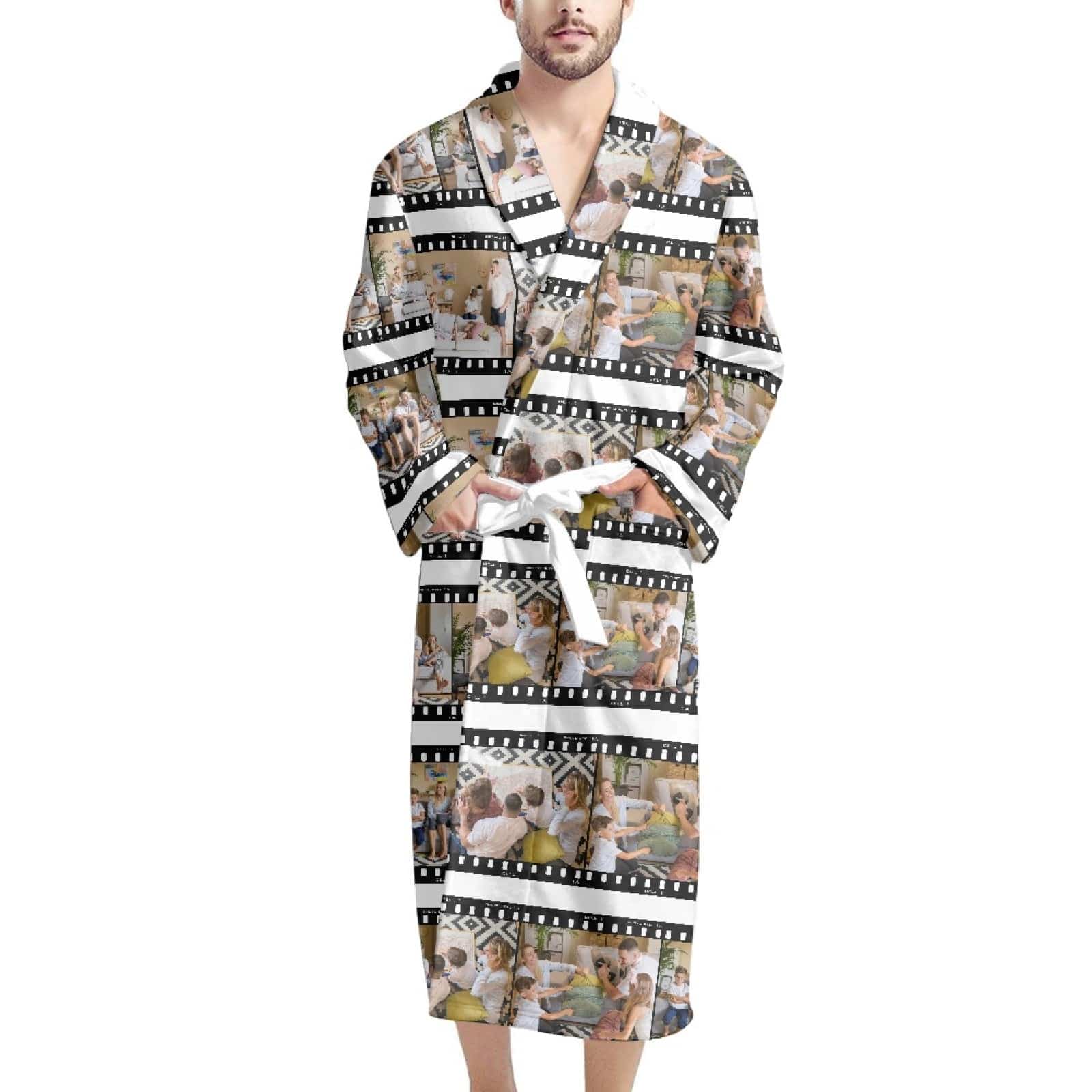FacePajamas Pajama Bathrobe-2ML-ZD one size Custom Photo Tape Style Robe Men's Summer Bathrobe Gifts for Him-Father's Day Gift