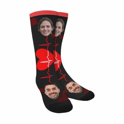 FacePajamas Sublimated Crew Socks One Size Custom Socks with Face Personalized Photo Electrocardiogram Sublimated Crew Socks Unisex Gift for Men Women