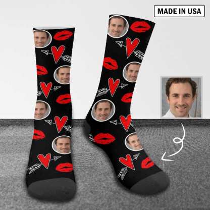 FacePajamas Sublimated Crew Socks One Size Custom Socks with Face Personalized Photo Heart Sublimated Crew Socks Unisex Gift for Men Women