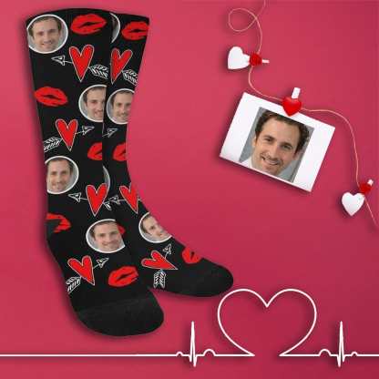 FacePajamas Sublimated Crew Socks One Size Custom Socks with Face Personalized Photo Heart Sublimated Crew Socks Unisex Gift for Men Women