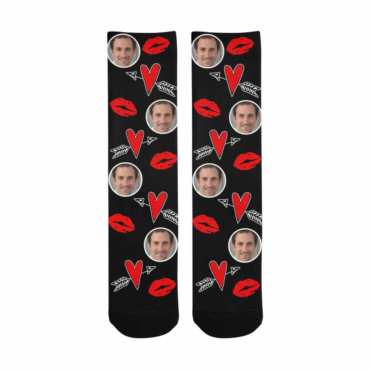 FacePajamas Sublimated Crew Socks One Size Custom Socks with Face Personalized Photo Heart Sublimated Crew Socks Unisex Gift for Men Women