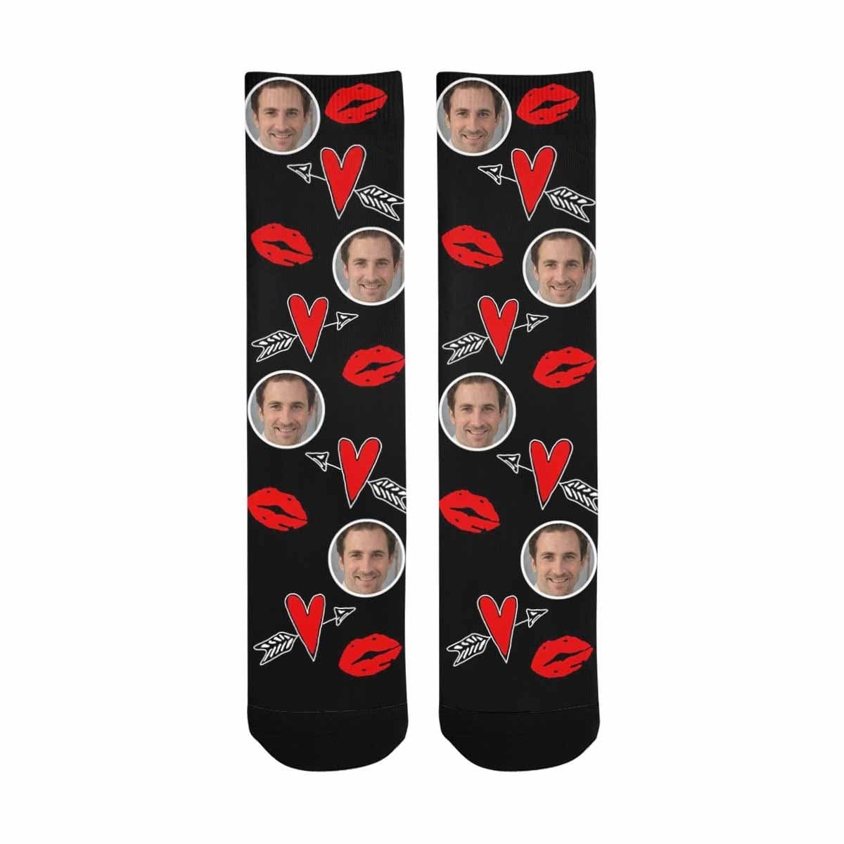 FacePajamas Sublimated Crew Socks One Size Custom Socks with Face Personalized Photo Heart Sublimated Crew Socks Unisex Gift for Men Women