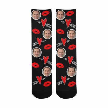 FacePajamas Sublimated Crew Socks One Size Custom Socks with Face Personalized Photo Heart Sublimated Crew Socks Unisex Gift for Men Women