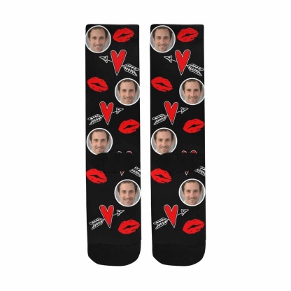 FacePajamas Sublimated Crew Socks One Size Custom Socks with Face Personalized Photo Heart Sublimated Crew Socks Unisex Gift for Men Women