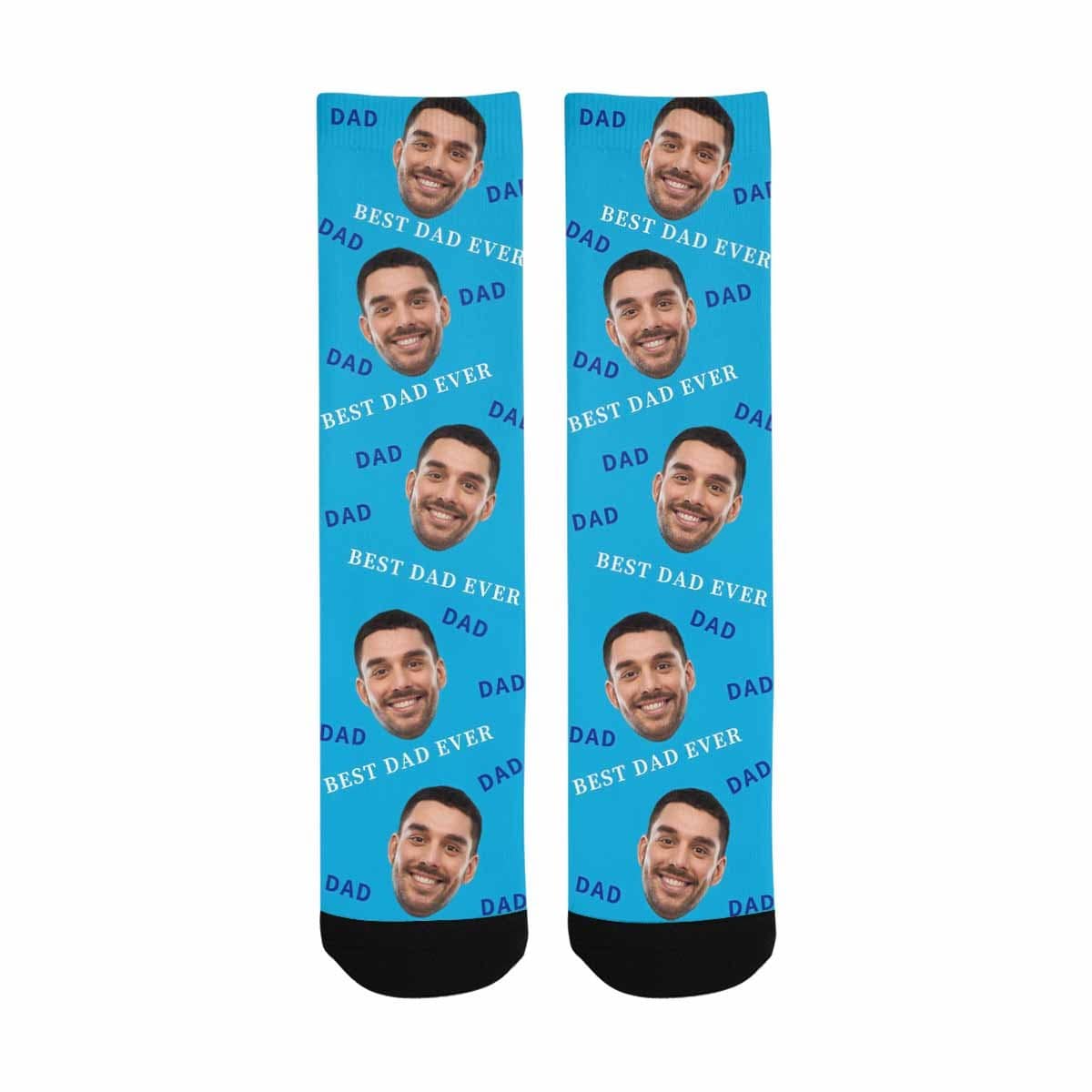 FacePajamas Sublimated Crew Socks One Size Custom Socks with Face Printed Blue Socks Personalized Photo Best Dad Sublimated Crew Socks