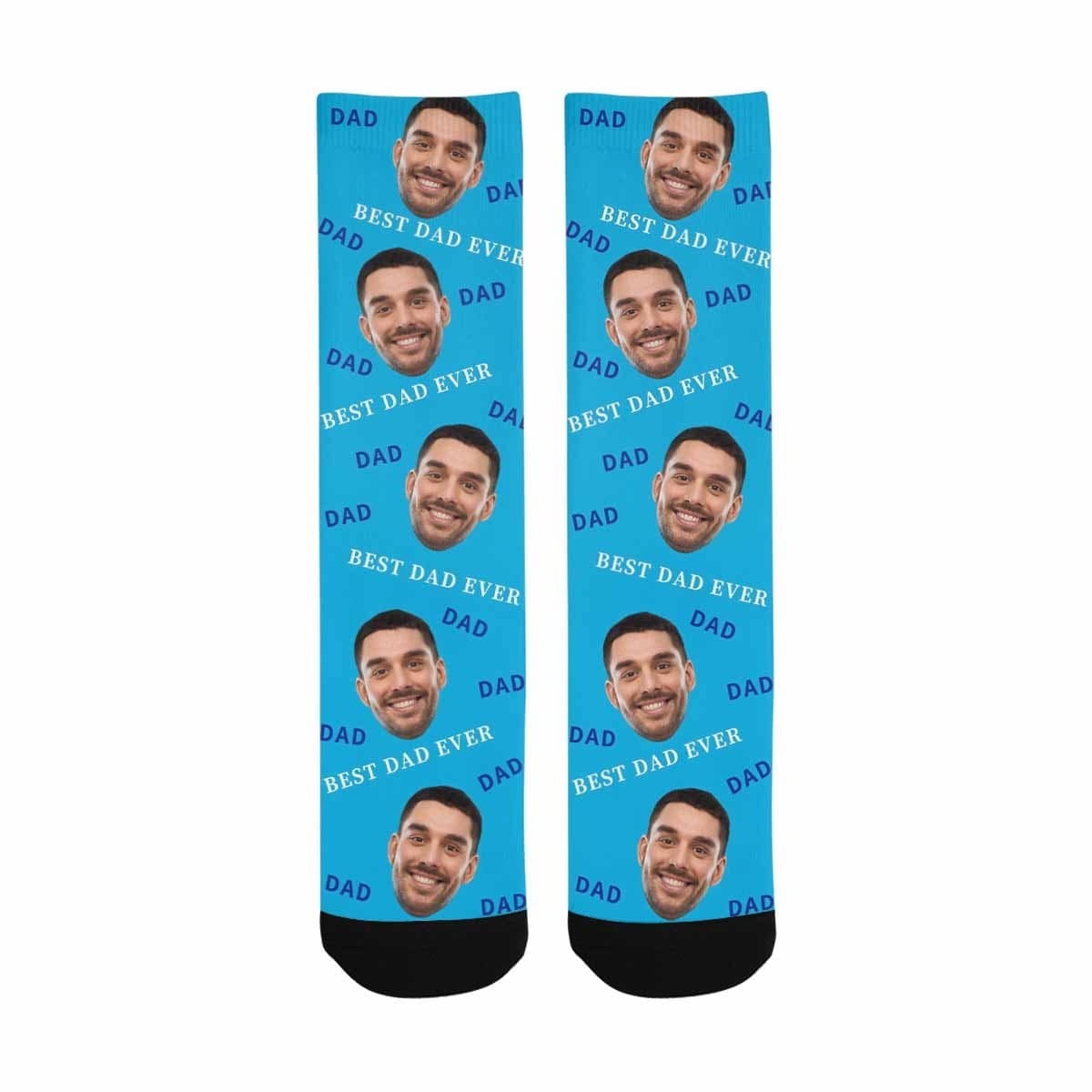 FacePajamas Sublimated Crew Socks One Size Custom Socks with Face Printed Blue Socks Personalized Photo Best Dad Sublimated Crew Socks