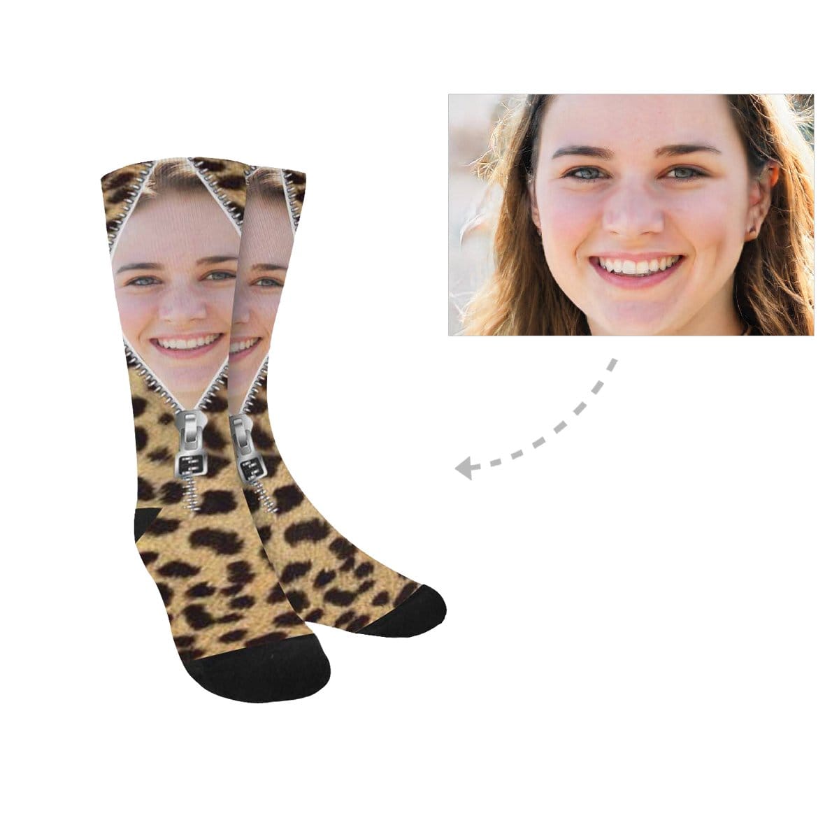 FacePajamas Sublimated Crew Socks One Size Custom Socks with Face Zipper Classic Camo Sublimated Crew Socks Personalized Picture Socks