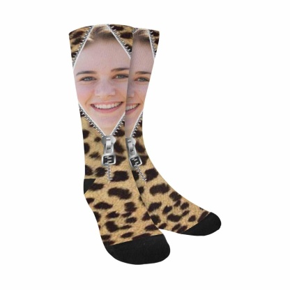 FacePajamas Sublimated Crew Socks One Size Custom Socks with Face Zipper Classic Camo Sublimated Crew Socks Personalized Picture Socks