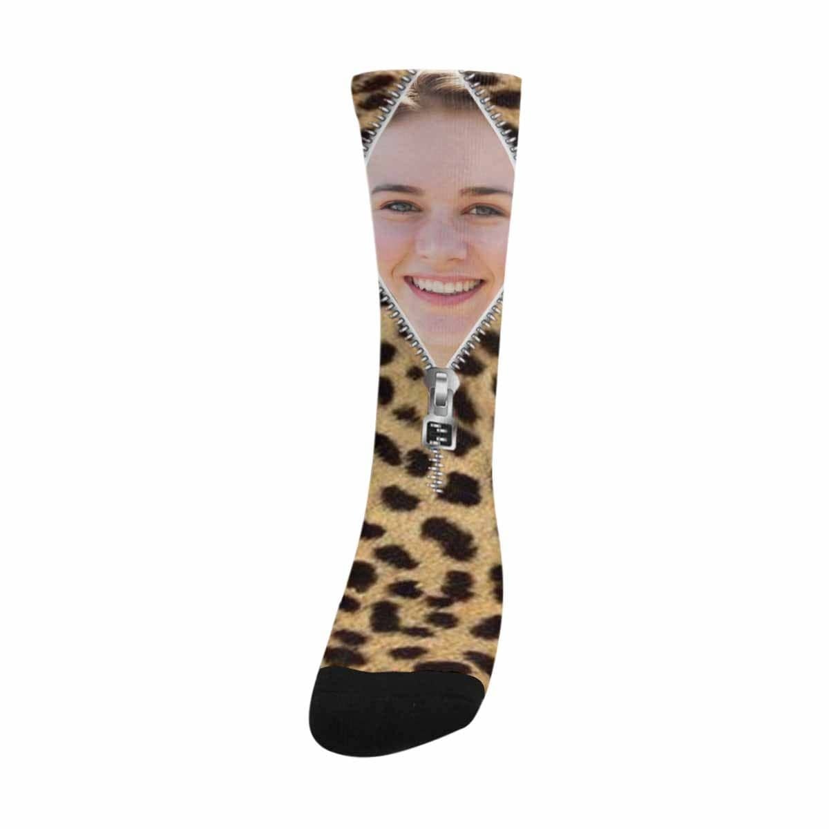 FacePajamas Sublimated Crew Socks One Size Custom Socks with Face Zipper Classic Camo Sublimated Crew Socks Personalized Picture Socks
