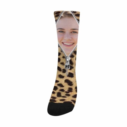 FacePajamas Sublimated Crew Socks One Size Custom Socks with Face Zipper Classic Camo Sublimated Crew Socks Personalized Picture Socks