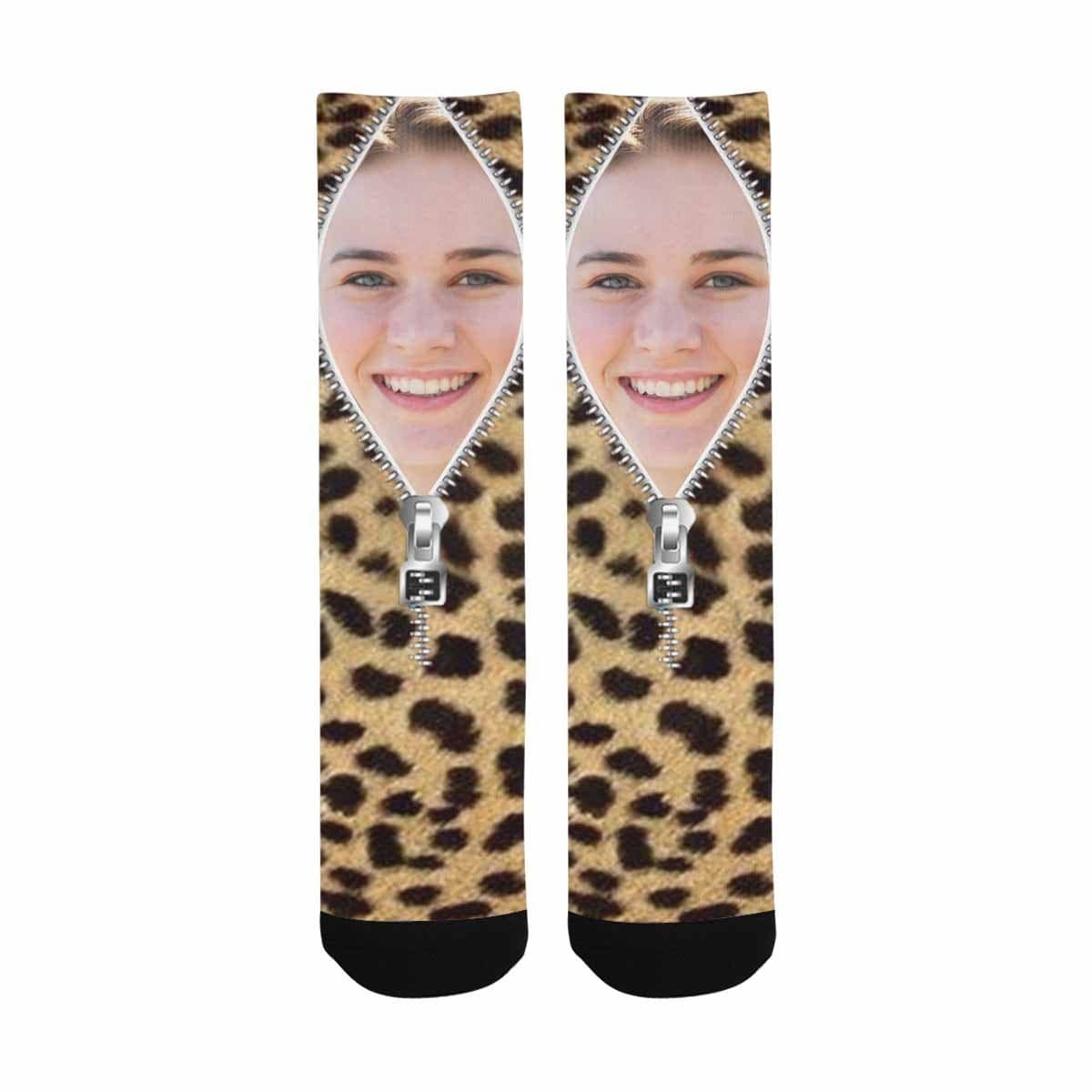 FacePajamas Sublimated Crew Socks One Size Custom Socks with Face Zipper Classic Camo Sublimated Crew Socks Personalized Picture Socks