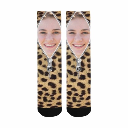 FacePajamas Sublimated Crew Socks One Size Custom Socks with Face Zipper Classic Camo Sublimated Crew Socks Personalized Picture Socks