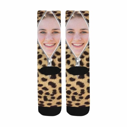 FacePajamas Sublimated Crew Socks One Size Custom Socks with Face Zipper Classic Camo Sublimated Crew Socks Personalized Picture Socks