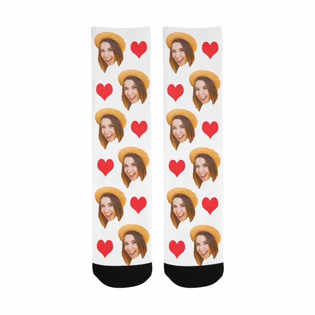 FacePajamas Sublimated Crew Socks One Size Custom Socks with Faces Love Heart Sublimated Crew Socks Personalized Picture Socks Unisex Gift for Men Women