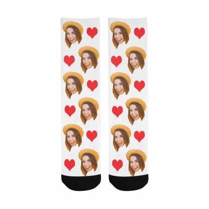 FacePajamas Sublimated Crew Socks One Size Custom Socks with Faces Love Heart Sublimated Crew Socks Personalized Picture Socks Unisex Gift for Men Women