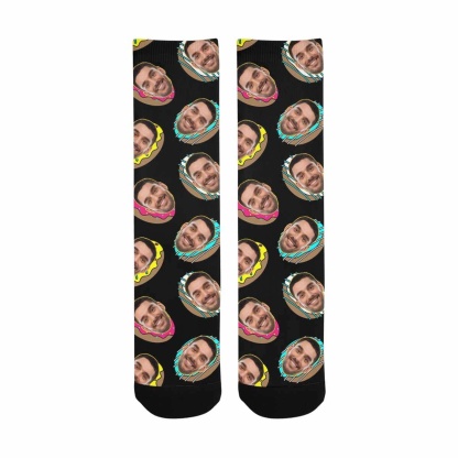 FacePajamas Sublimated Crew Socks One Size Face on Socks Custom Donut Black Sublimated Crew Socks Personalized Picture Socks Unisex Gift for Men Women
