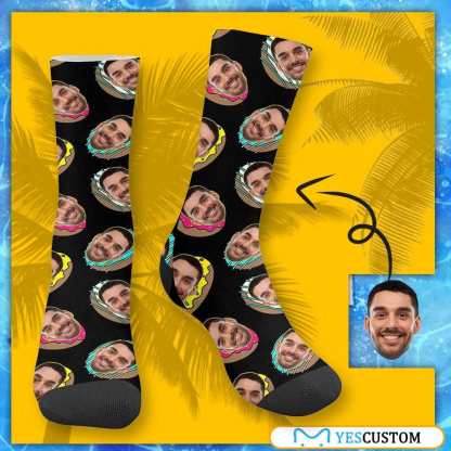 FacePajamas Sublimated Crew Socks One Size Face on Socks Custom Donut Black Sublimated Crew Socks Personalized Picture Socks Unisex Gift for Men Women