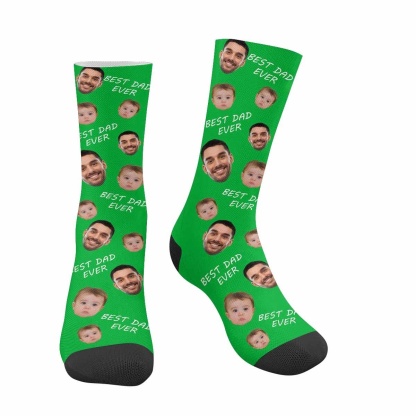 FacePajamas Sublimated Crew Socks One Size / Green [Made In AU] Personalized Photo Socks Custom Face Best Dad Ever Father's Day Sublimated Crew Socks